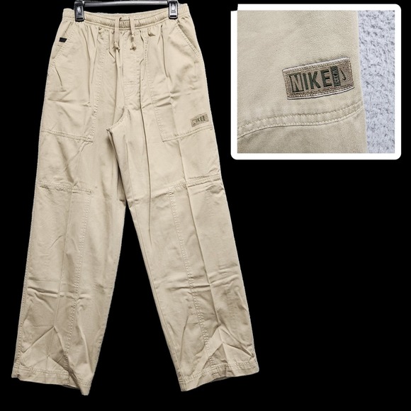 Vintage Nike Pants Mens Med Drawstring Wide Leg Baggy 90s Y2K Small Swoosh READ‎ - Picture 1 of 14